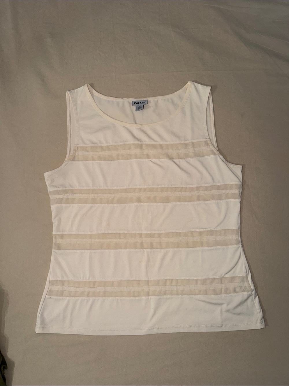 DKNY White Tank Top with Cream Stripe Panels